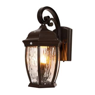 Home Decorators Collection Bronze Integrated LED Outdoor Wall Lantern Sconce with Flickering BulbClear Glass with Motion Sensor and Photocell FL-380HD