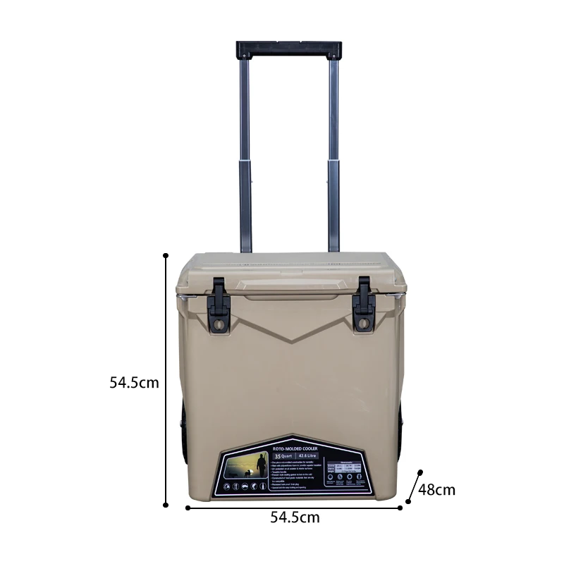 Rouser Outdoor 35QT Trolley Suitcase Camping Fishing Hiking Picnic Corona Cooler Box Car Rotomolded Cooler with Wheels