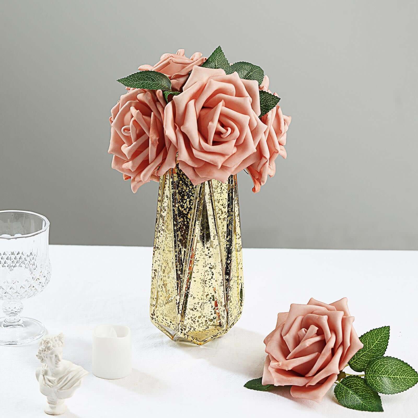 24 Roses Dusty Rose Artificial Foam Flowers With Stem Wire and Leaves 5