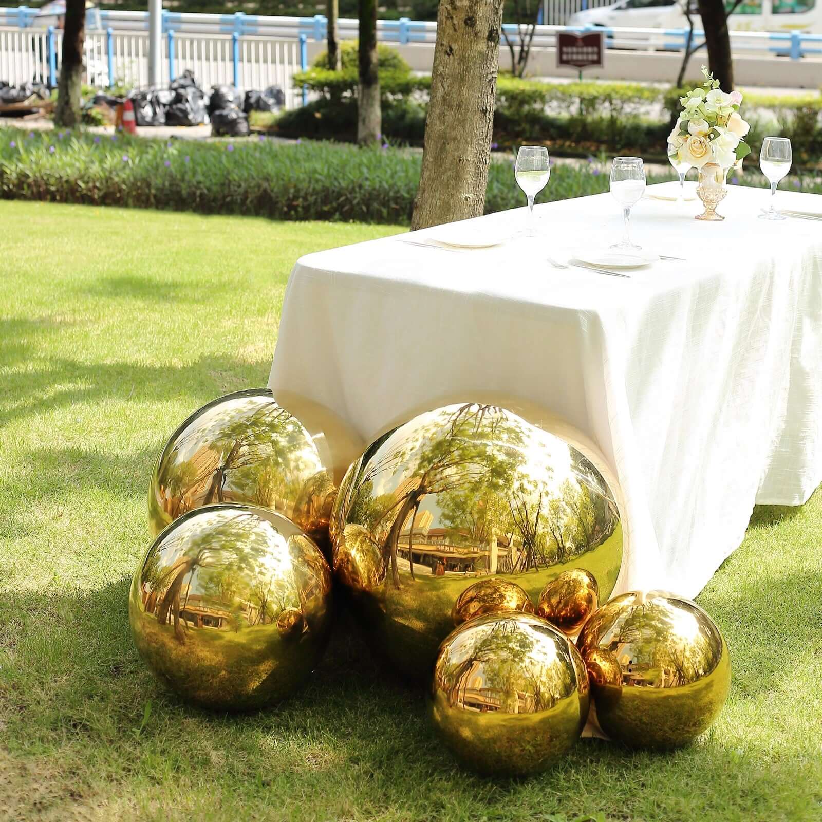 Gold Stainless Steel Gazing Globe Mirror Ball, Reflective Shiny Hollow Garden Sphere - 20