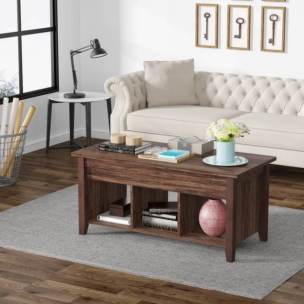 Lift Top Coffee Table with Hidden Storage Compartment and Shelf