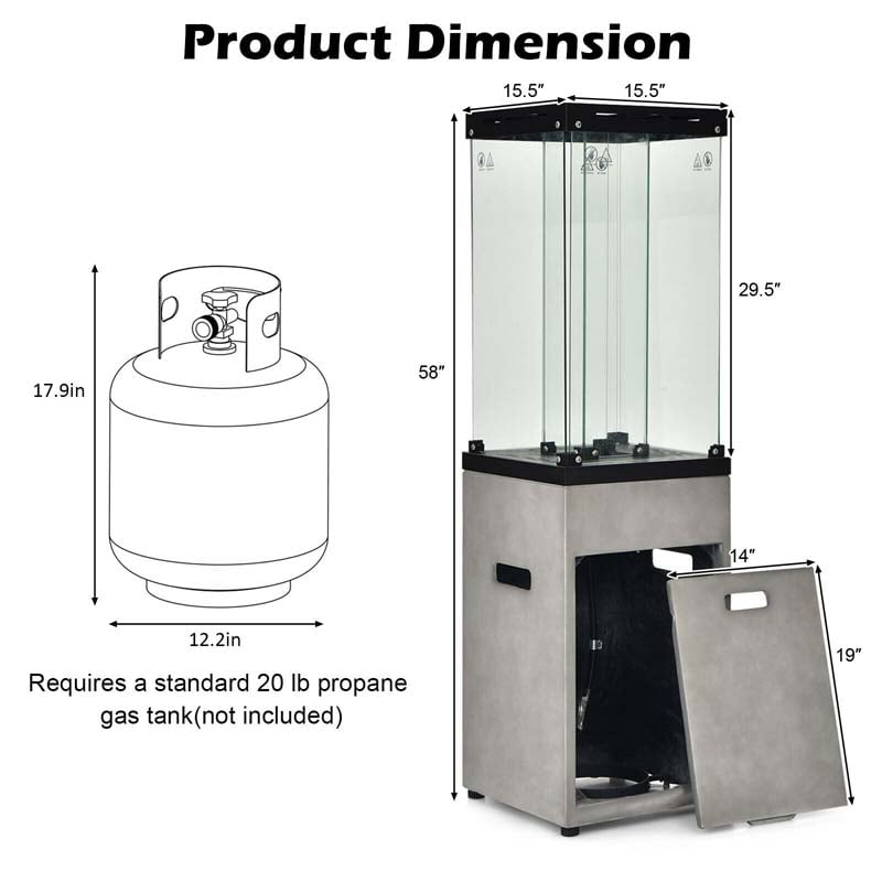 41000 BTU Propane Patio Heater with Lockable Wheels, Tempered Glass Tube, Waterproof Cover