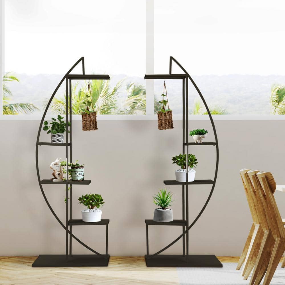 Outsunny Black 5 Tier Iron Plant Stand Half Moon Shape (2-Pack) 845-745BK