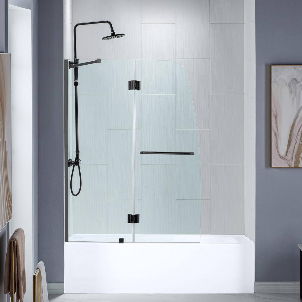 WOODBRIDGE Everette 48 in. W x 58 in. H Semi-Frameless Hinged Tub glass door inMatte Black Finish Include Support Bar HSD3610