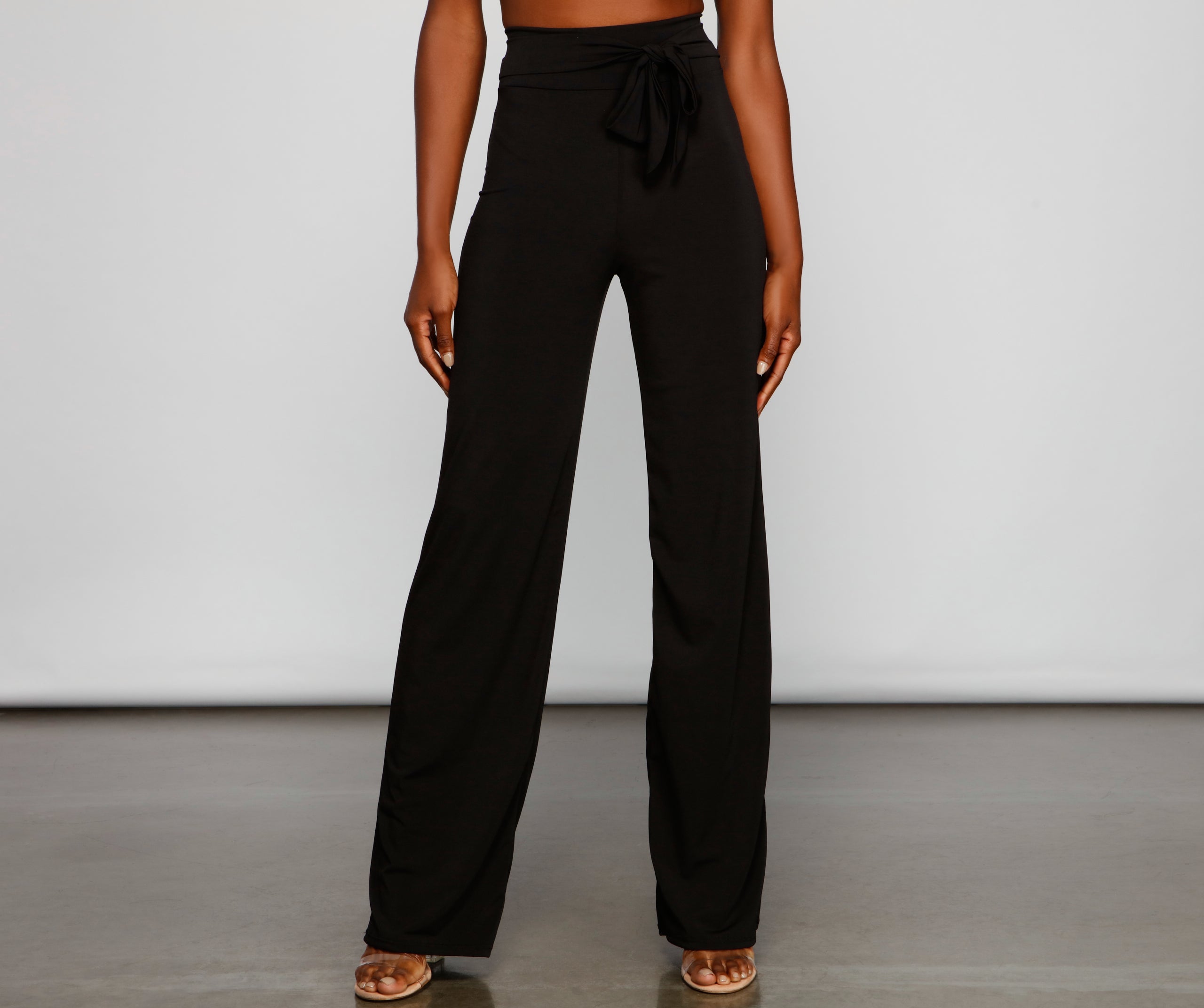 Sleek Tie Waist Wide Leg Pants