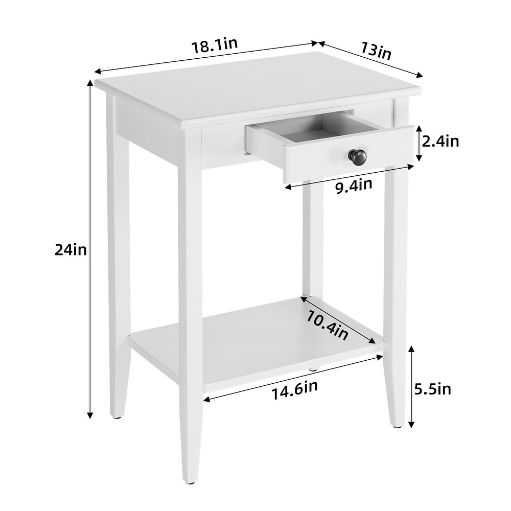 Table with Drawer Black End Table Narrow Bedside Tables with 2 Tier Storage Shelves Versatile Night Stand