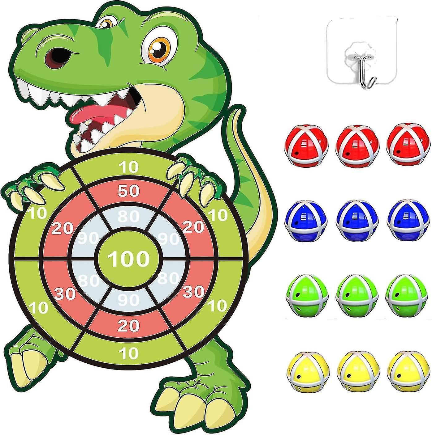 76cm Kids Dart Board Game For Age 3-9， Dinosaur Toys For Boys Velcro Dart Board Set With 12 Sticky B