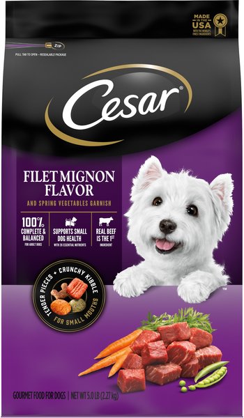 Cesar Filet Mignon Flavor and Spring Vegetables Garnish Small Breed Dry Dog Food