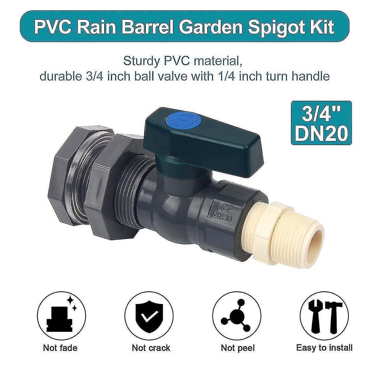 Connector Pvc Water Tanks 3/4 Inch Pvc Rain Barrel Faucet With Bulkhead Fitting And Hose