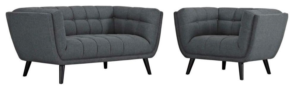 Stella Gray 2 Piece Upholstered Fabric Loveseat and Armchair Set   Midcentury   Living Room Furniture Sets   by V.S.D Furniture  Houzz