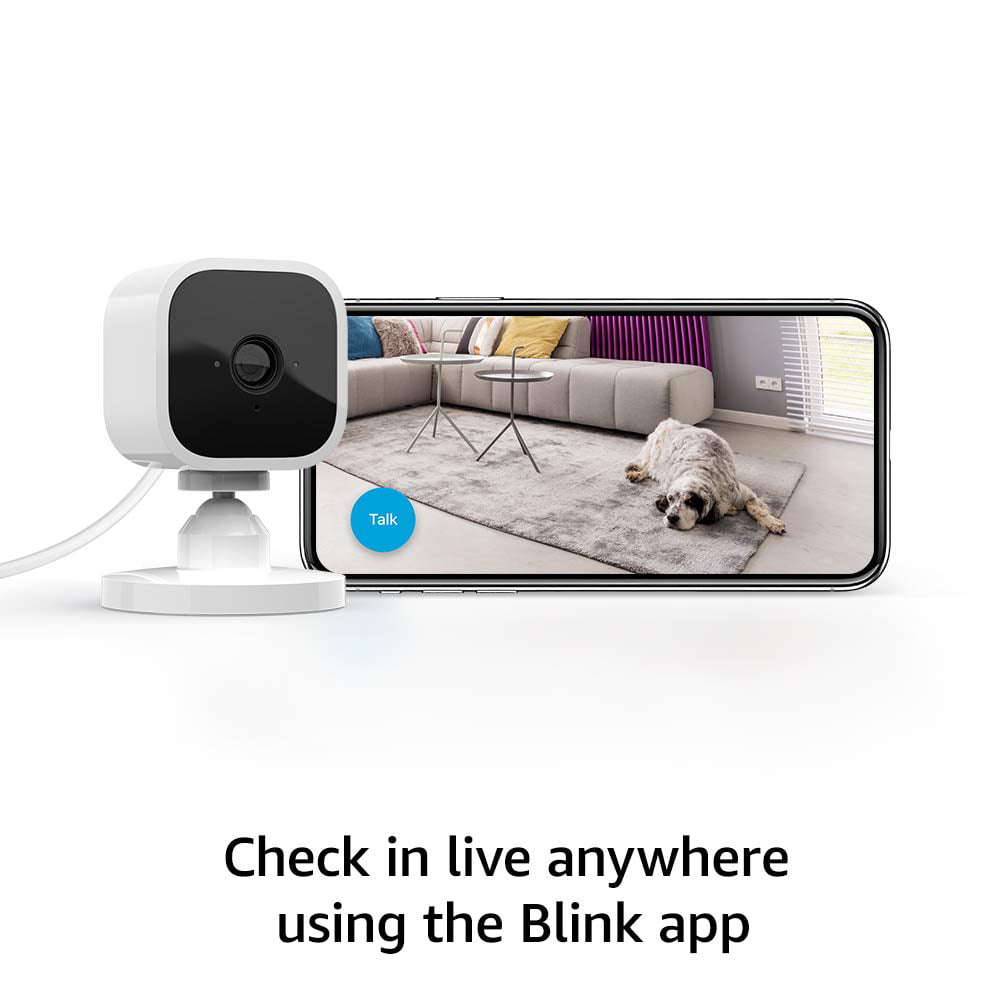 Blink Mini – Compact indoor plug-in smart security camera， 1080 HD video， night vision， motion detection， two-way audio， Works with Alexa – 1 camera