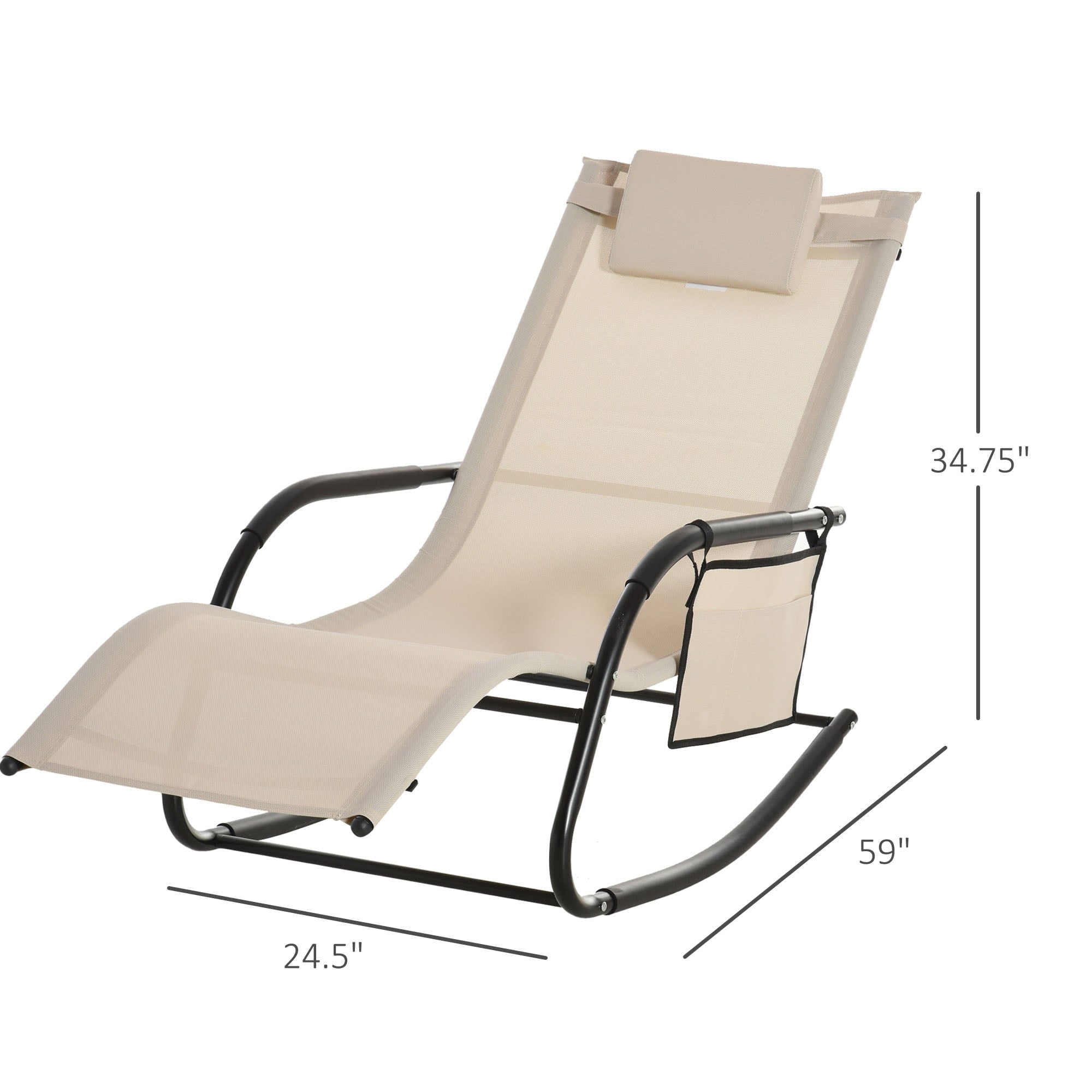 Outsunny Outdoor Rocking Chair, Chaise Lounge Pool Chair for Sun Tanning, Sunbathing, a Rocker with Side Pocket, Armrests & Pillow for Patio, Lawn, Beach, Cream White