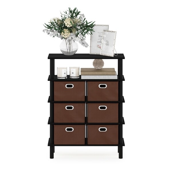 Furinno Frans Turn-N-Tube Console Table with Bin Drawers， Black Oak/Black/Brown