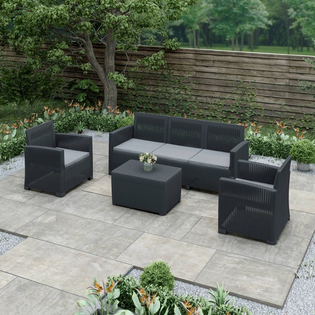 Alta 4pc All Weather Faux Rattan Seating Set With Cushions Black Dukap