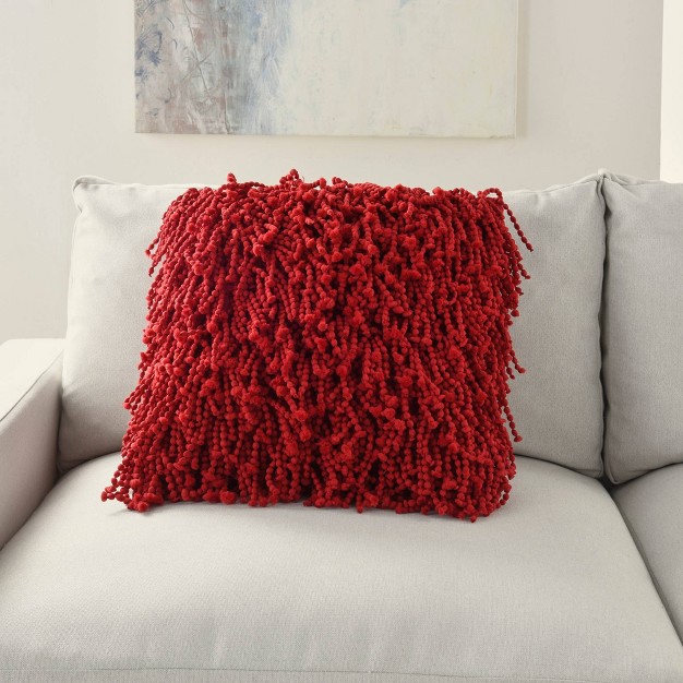 Oversize Shag Hand Knotted Fugga Square Throw Pillow Red Mina Victory