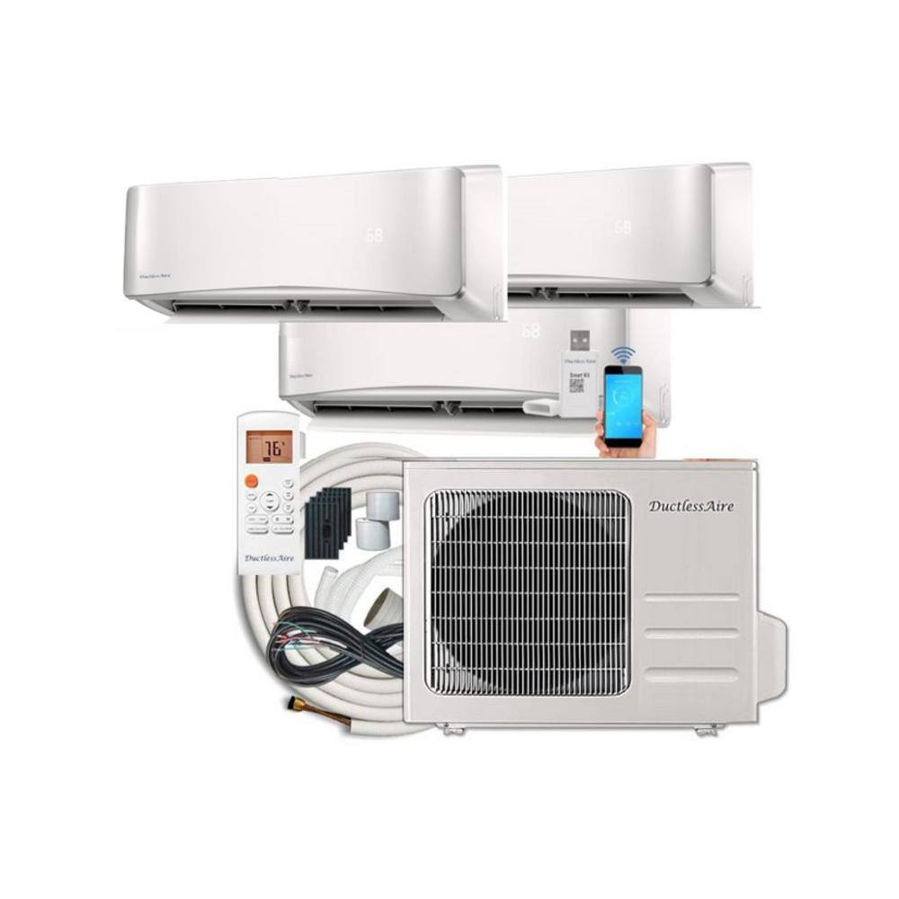 DuctlessAire 21 SEER 27 000 BTU 2.25 Ton 3-Zone Ductless Mini Split Air Conditioner with Heat Pump - 230-Volt60Hz DA27-9-9-12