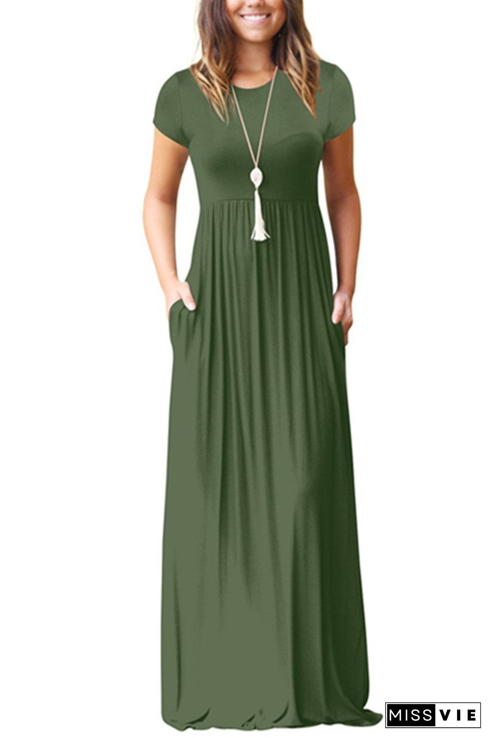 Short Sleeve Pocket Casual Maxi Dress