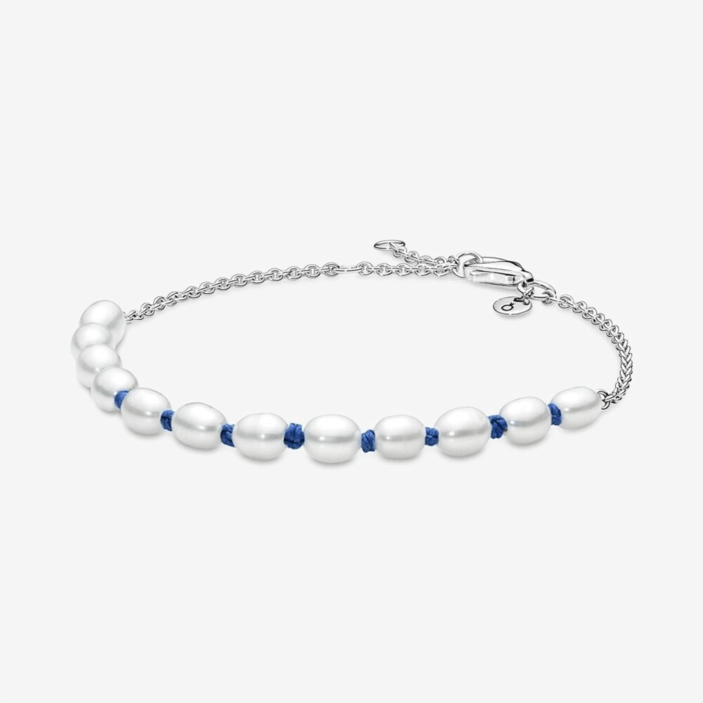 PANDORA  Freshwater Cultured Pearl Blue Cord Chain Bracelet