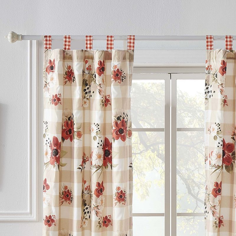 Greenland Home Wheatly Farmhouse Gingham Curtain Panels (Set of 2) with Tiebacks， 84-inch L