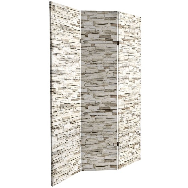 Double Sided Stone Wall Canvas Room Divider Gray Oriental Furniture