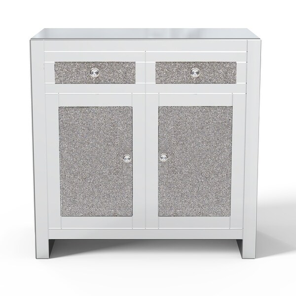 Mirrored Accent Cabinet， Silver TV Console Cabinet Modern Glass Sideboard with 2 Drawers and 2 Cabinets