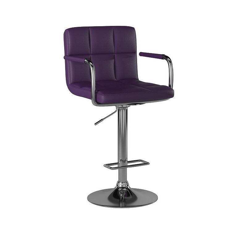 Leatherette Adjustable Bar Stool with Metal Tubular Support， Purple