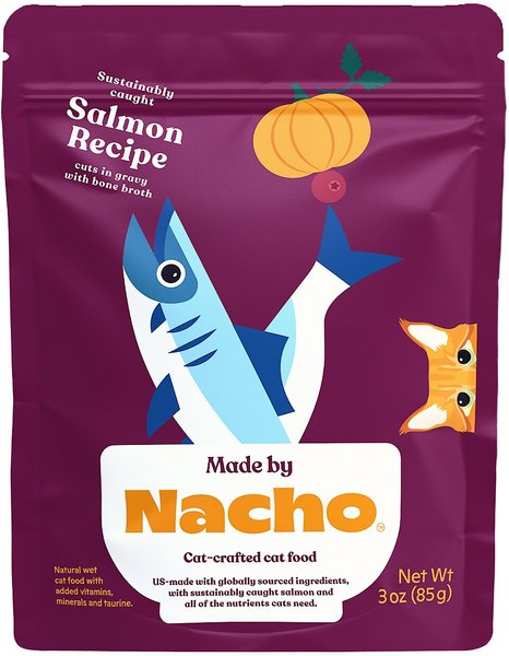 Made by Nacho Sustainably Caught Salmon Recipe Cuts In Gravy With Bone Broth  Wet Cat Food