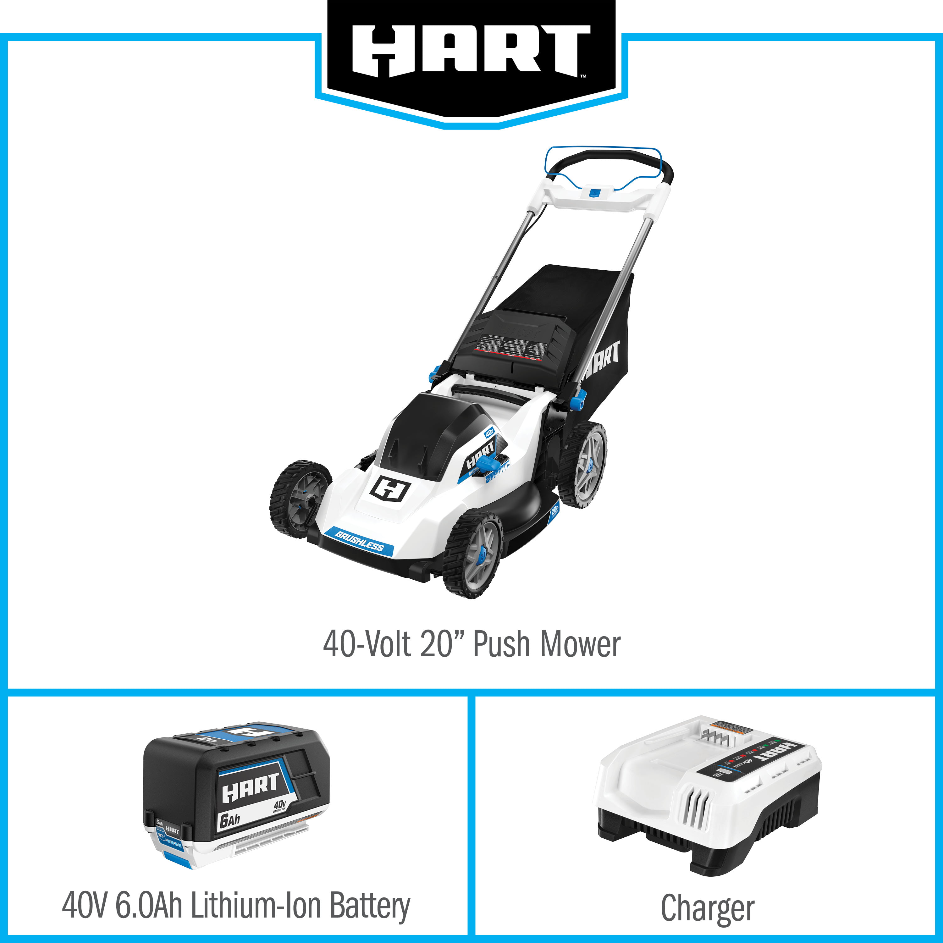 HART 40-Volt Cordless 20-inch Push Mower (1) 6.0 Ah Lithium Ion Battery