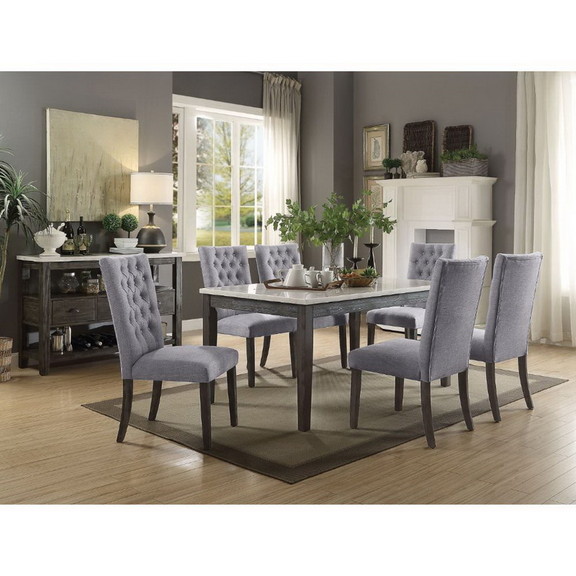 Acme 70165 Merel Dining Table  White Marble   Gray...