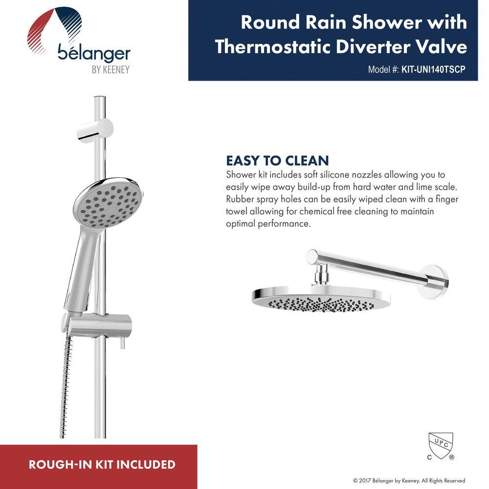 KEENEY Belanger 1-Spray Round Hand Shower and Showerhead from Wall Combo Kit with Slide Bar and Valve in Polished Chrome KIT-UNI140TSCP