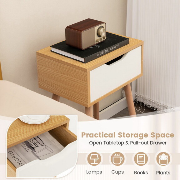 Costway Set of 1/2 Modern Nightstand with Storage ...