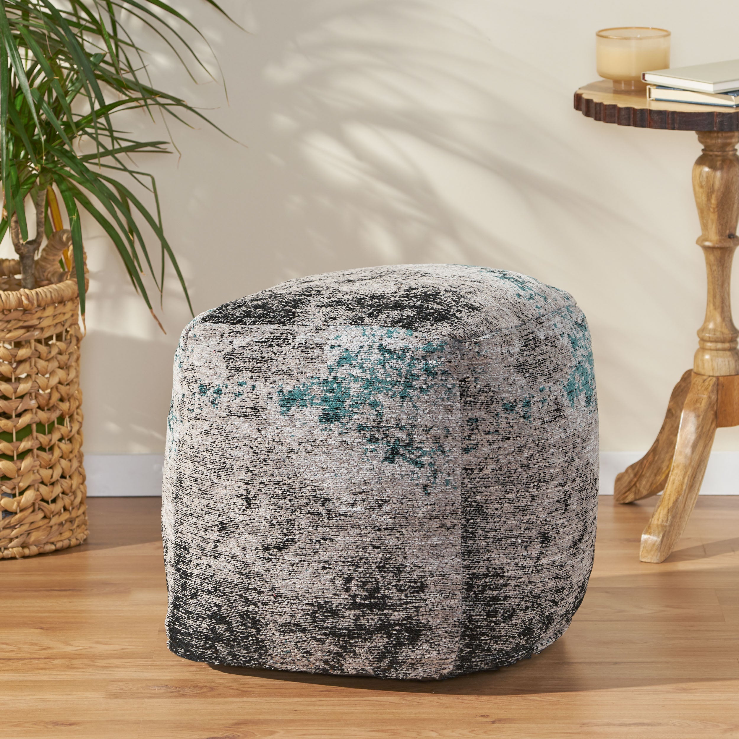 Layia Hand Loomed Boho Fabric Cube Pouf