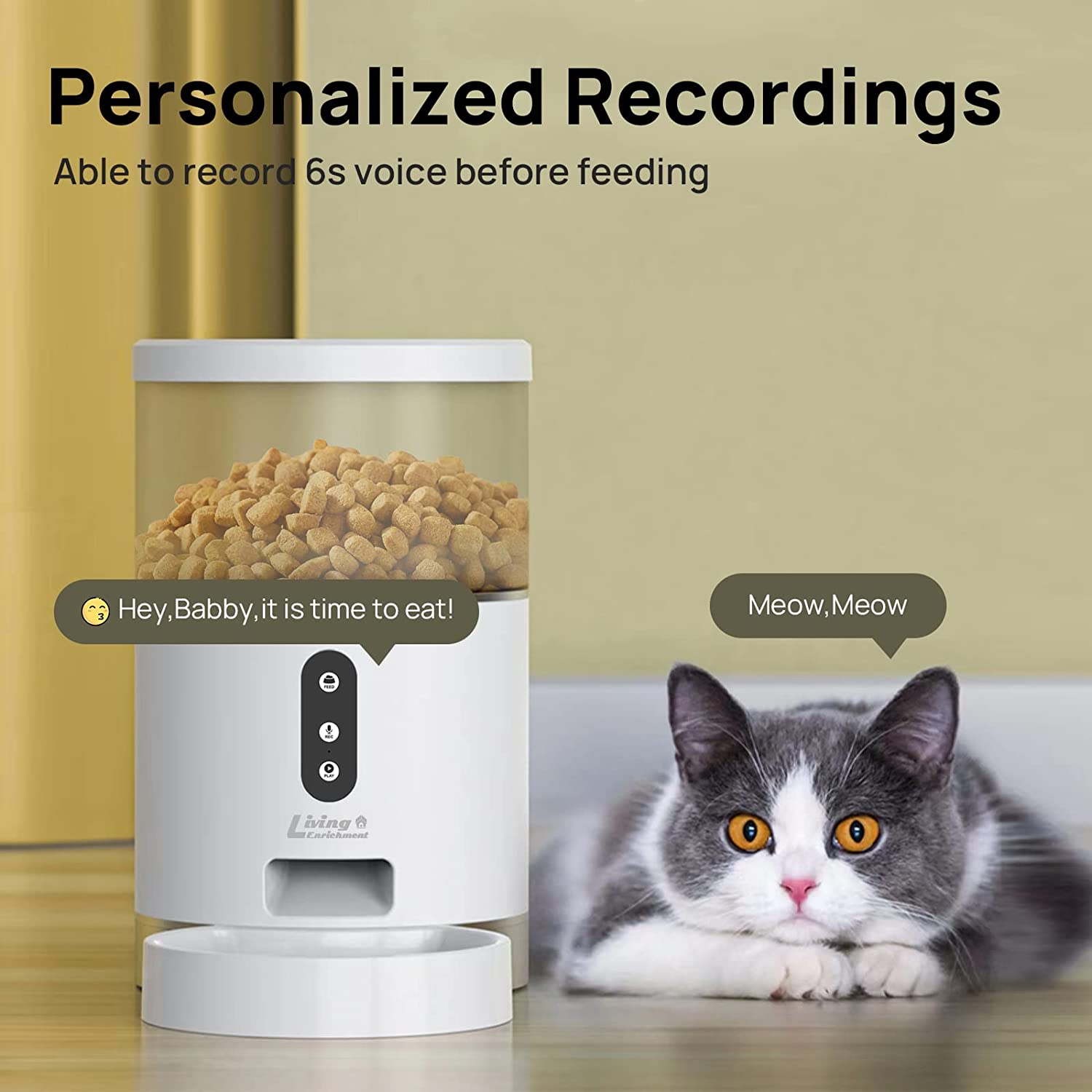 Automatic Cat Feeder， WiFi Smart Pet Feeder 4L， Auto Dog Food Dispenser with Portion Control， Distribution Alarms and Voice Recorder， APP Control， for Cats， Dogs and Small Pets