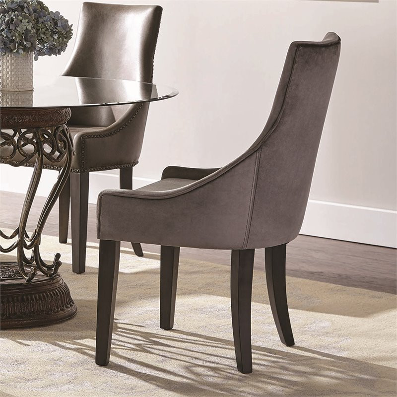 Phelps Upholstered Velvet Demi Wing Chairs in Gray   Transitional   Dining Chairs   by Homesquare  Houzz