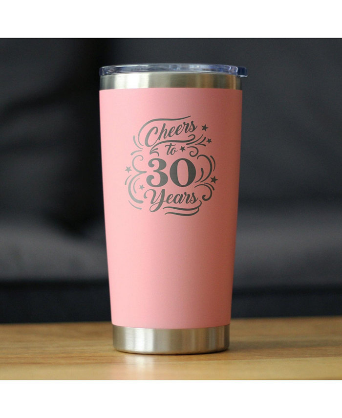 Bevvee Cheers to 30 Years - Insulated Coffee Tumbler Cup with Sliding Lid - Stainless Steel Insulated Mug - 30th Anniversary Gifts and Party Decor