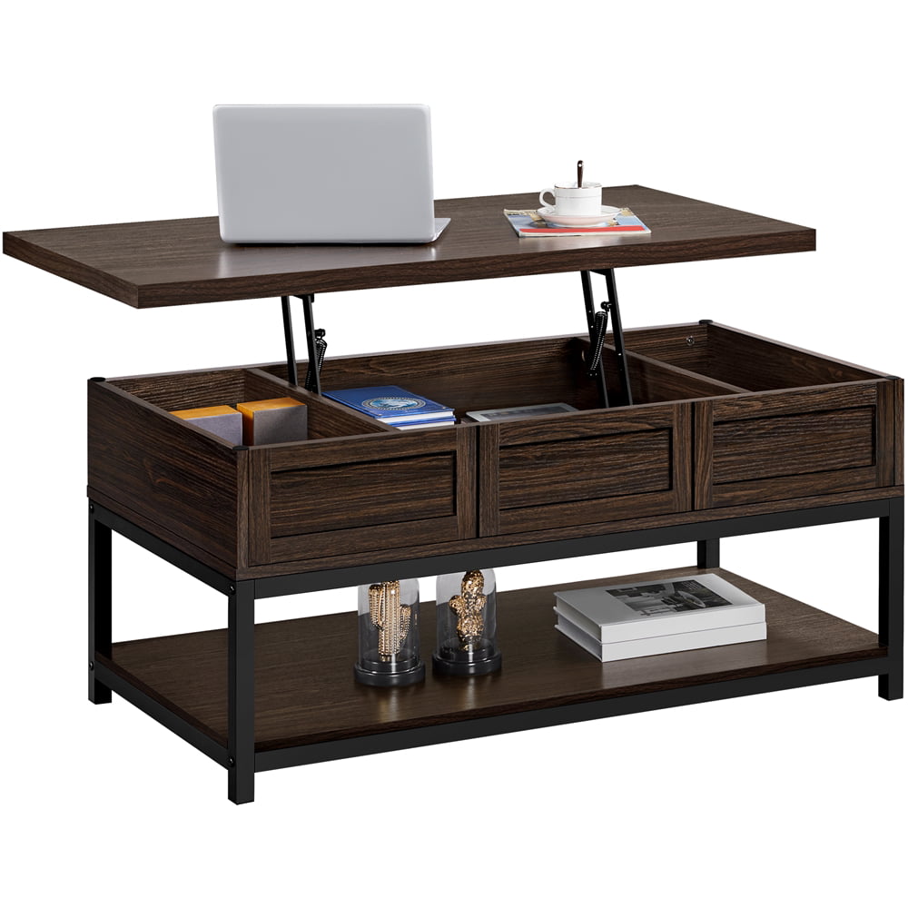 Alden Design Wooden Lift Top Coffee Table with Storage Shelf, Espresso