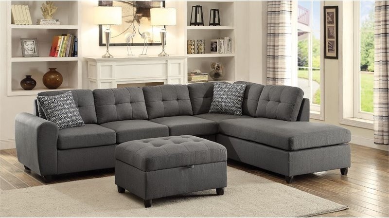 Bowery Hill Contemporary Right Facing Sectional in Gray   Transitional   Sectional Sofas   by Homesquare  Houzz