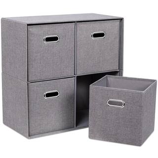 BirdRock Home 23 in. H x 11.6 in. W x 23 in. D Grey Linen Fabric 4 Cube Organizer Shelf with Storage Bins 11244