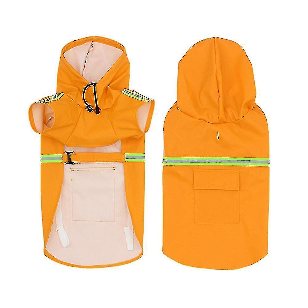 Hooded Big Dog Poncho Waterproof Reflective Dog Raincoat Pet Clothes - Orange S