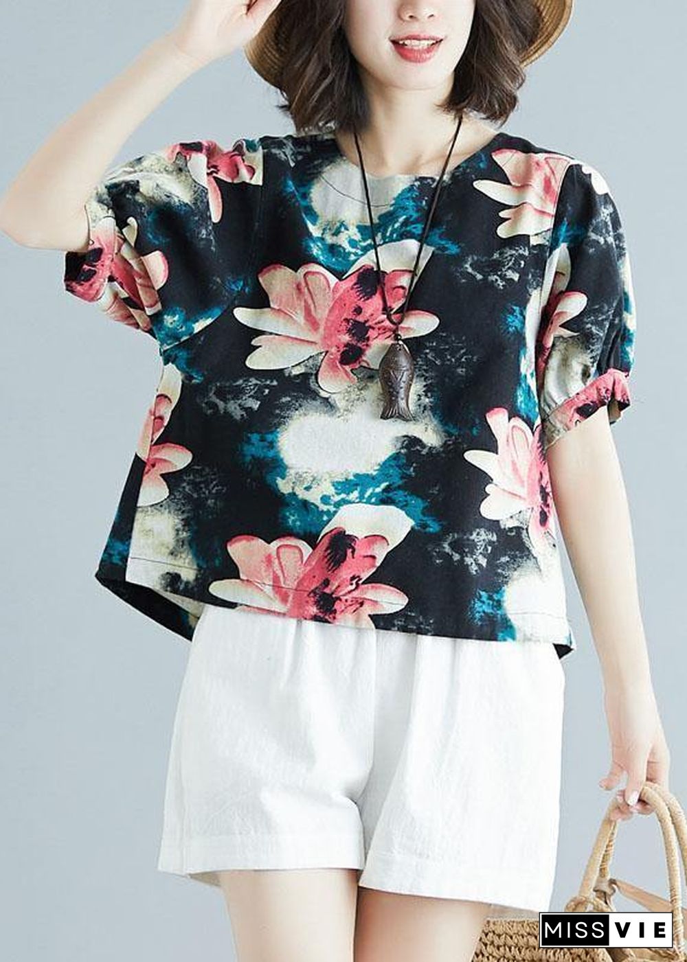 Beautiful floral cotton tunic pattern short sleeve daily summer shirt