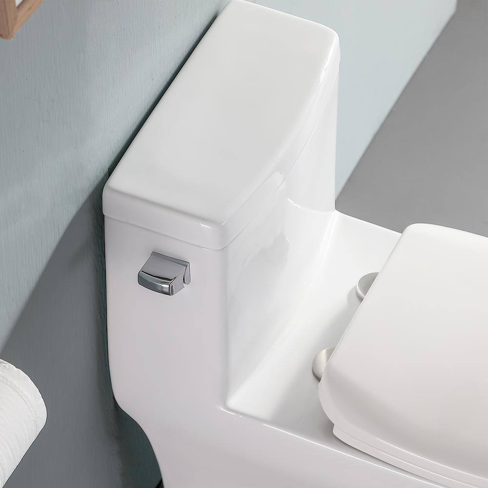 12 in. Rough-In 1-piece 1.281.1 GPF Single Flush Elongated Toilet in White Soft-Close Seat Included AL76MTPB