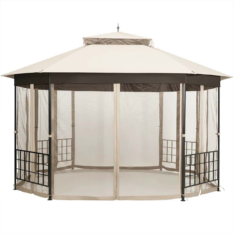 10 x 12 FT Heavy-Duty Octagonal Gazebo with Netting, Outdoor Patio Canopy Gazebo Tent for Event Party BBQ