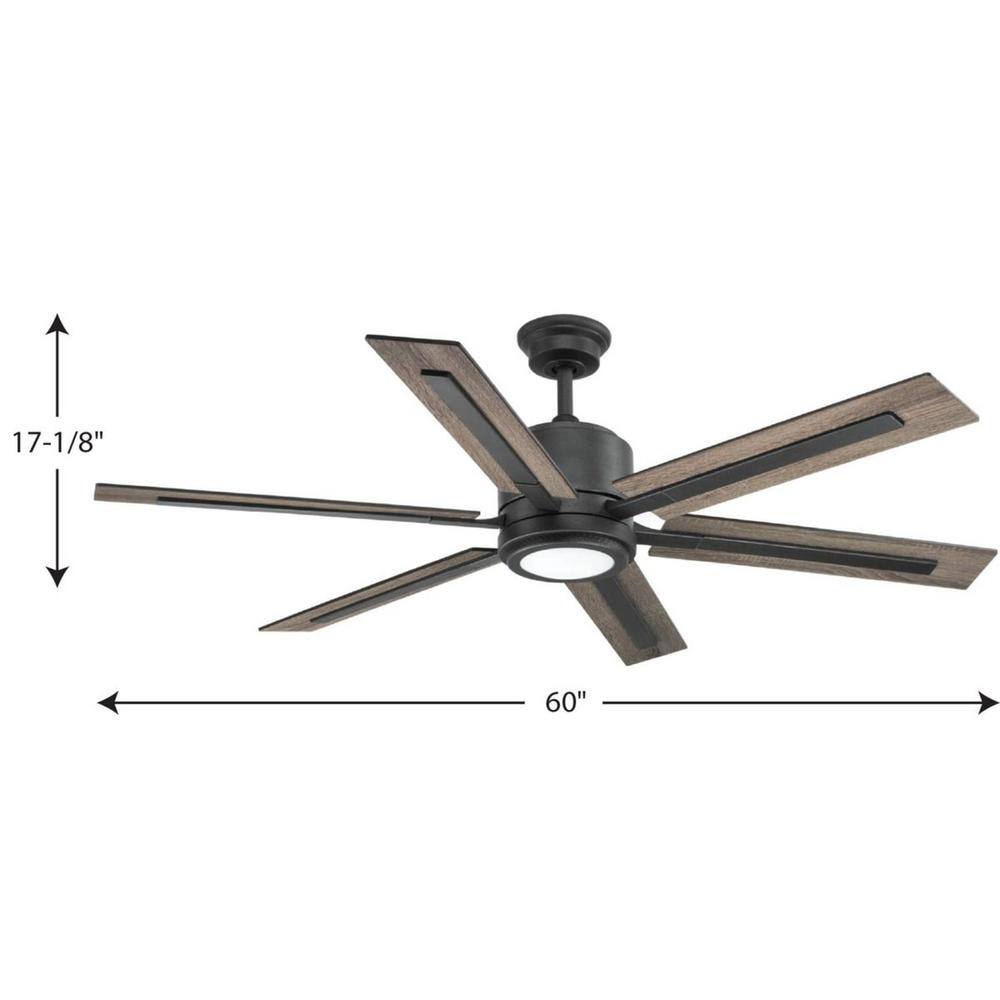 Progress Lighting Glandon 60 in. 6-Blade Indoor Black-Gilded Iron Ceiling Fan for Living Room with LED Light and Remote P2586-7130K