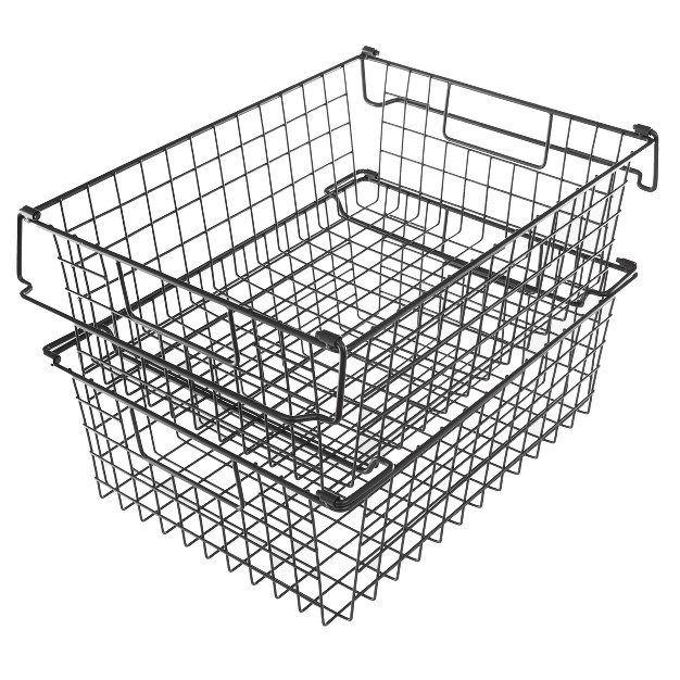 Home complete Set Of 2 Wire Storage Bins Shelf Organizers With Handles For Toy Kitchen Closet And Bathroom