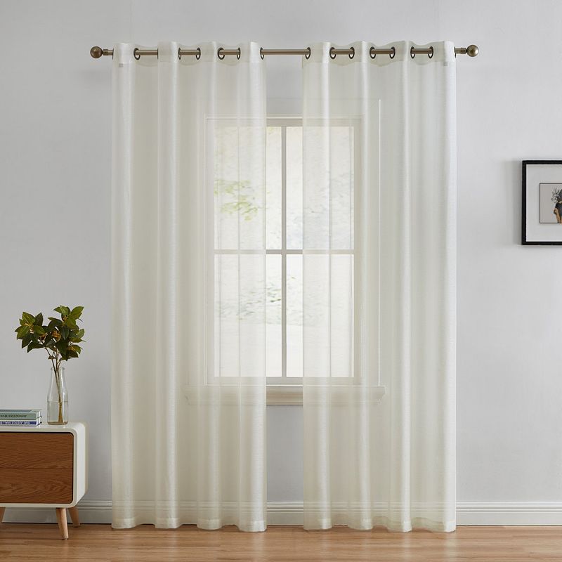 THD Basics 2 Piece Semi Sheer Voile Window Curtain Drapes Grommet Top Panels - Set of 2 panels