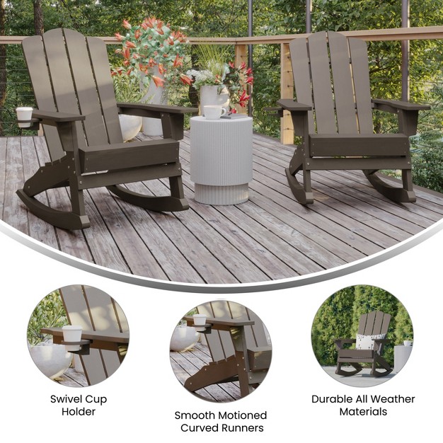 Flash Furniture Newport Hdpe Adirondack Chair With Cup Holder And Pull Out Ottoman All weather Hdpe Indoor outdoor Chair Set Of 2