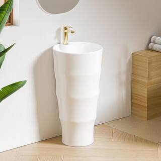 Eridanus Brooklyn Vitreous China 33 in. Circular Free-Standing Pedestal Sink with Faucet Hole in Crisp White ERI-PB-414