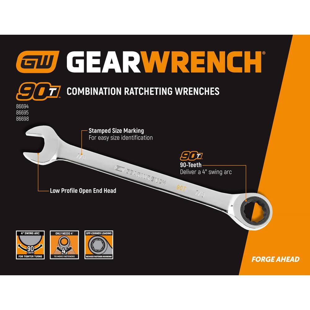 GEARWRENCH SAE 90-Tooth Combination Ratcheting Wrench Tool Set with Tray (8-Piece) 86695