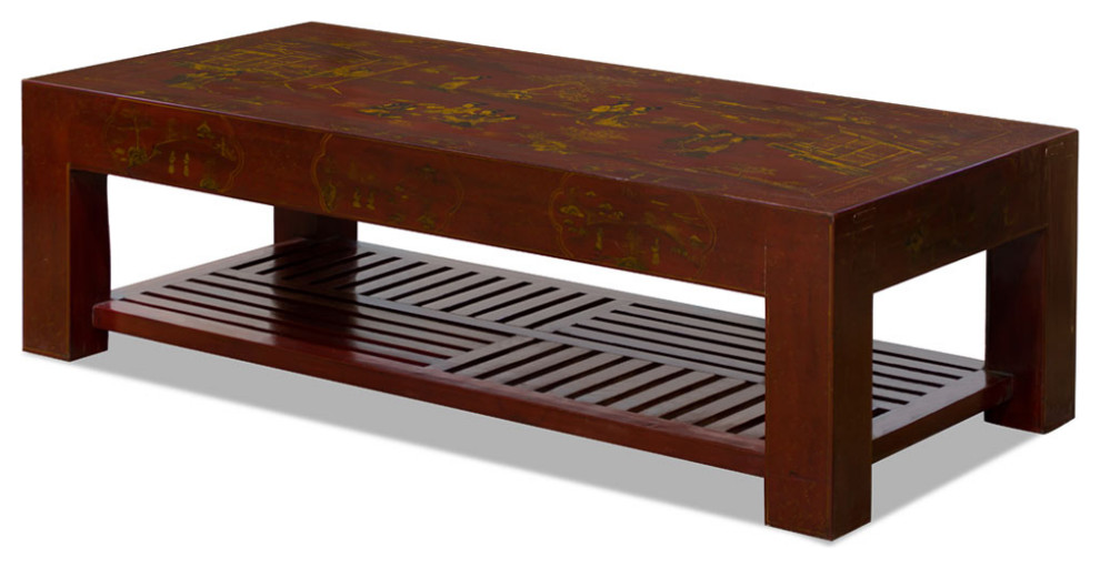 Rustic Red Chinoiserie Vintage Elmwood Oriental Coffee Table   Asian   Coffee Tables   by China Furniture and Arts  Houzz