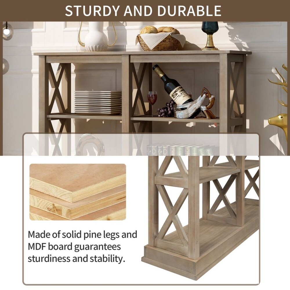 Console Table with 3 Tier Open Storage Spaces for Living Room